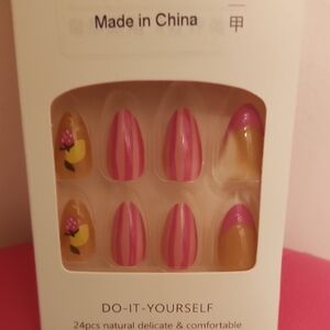 Do-It-Yourself Pink and Yellow Press-On Nails 24 Pack